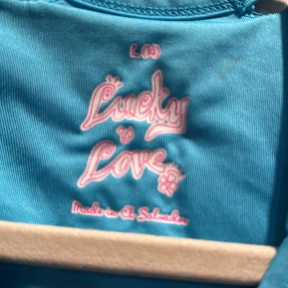 Lucky in Love Girls Core Cutout Blue Tank Top L 14 Tennis Athletic Aqua
